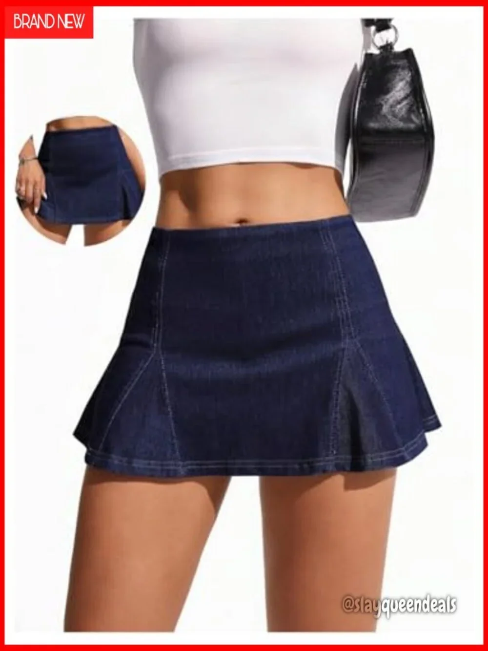 High Waist Pleated Denim Mini Skirt A-Line Casual Y2K Style